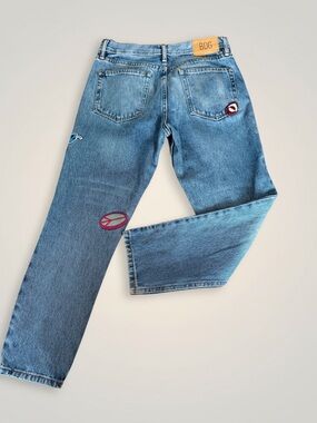 BDG Men's Light Blue Straight-Leg Jeans with Patch Details